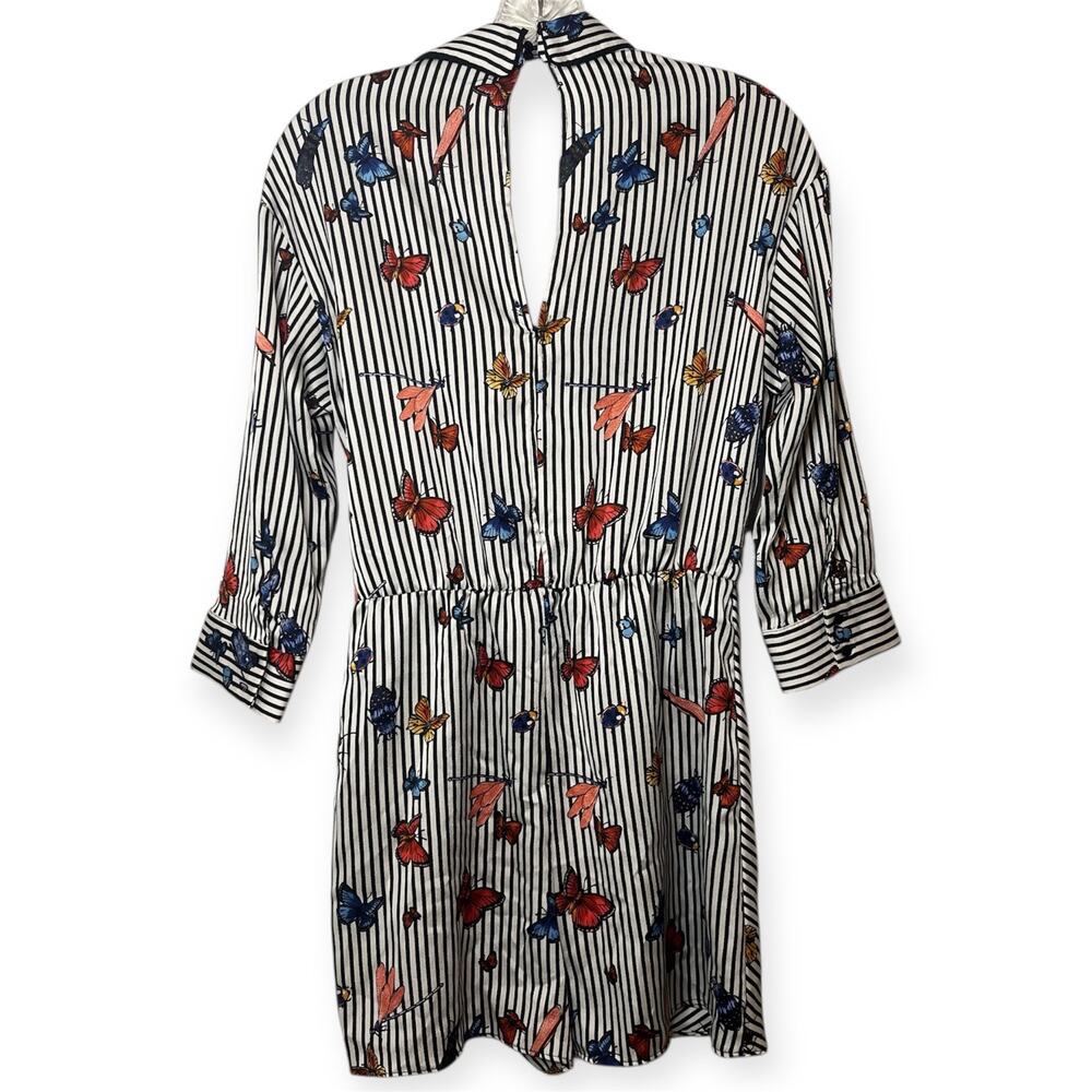 Zara Basic Butterfly Print White Black Striped Wr… - image 7